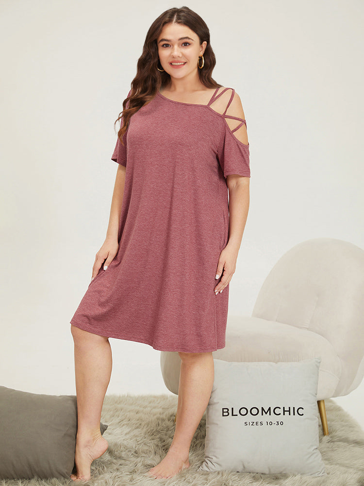 Plain One-shoulder Crisscross Pocket Sleep Dress