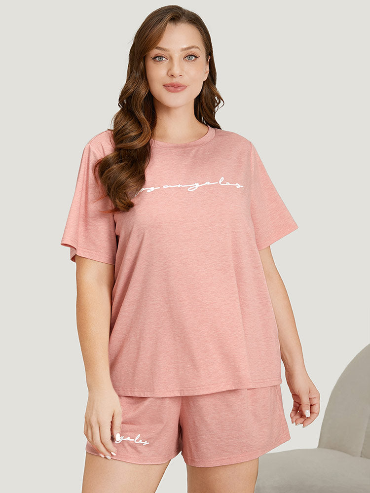 Letter Print Crew Neck Sleep Top