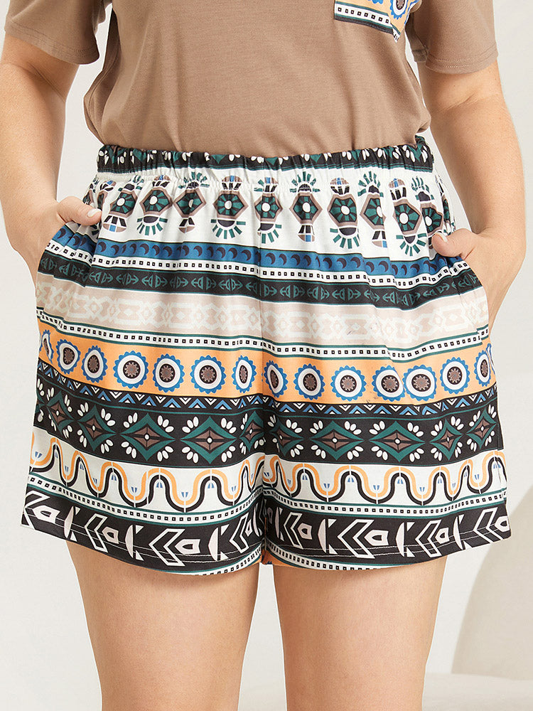 Bandana Print Pocket Elastic Waist Sleep Shorts