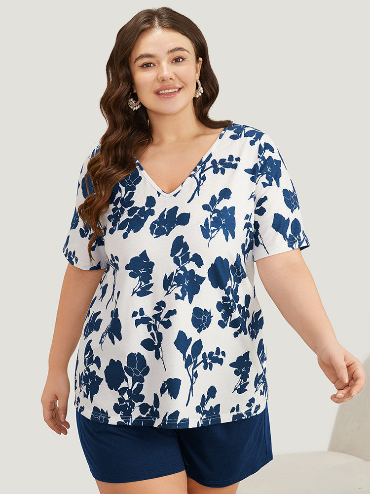 Silhouette Floral Print V Neck Sleep Top