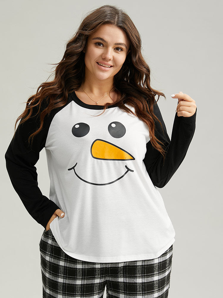 Christmas Snowman Round Neck Raglan Sleeve Sleep Top