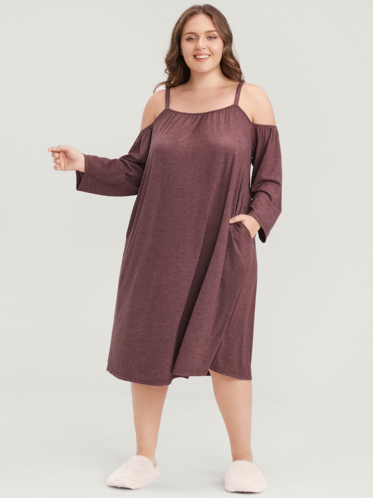 Solid Pocket Cold Shoulder Dress