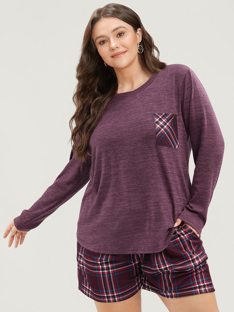 Solid Pocket Round Neck Sleep Top