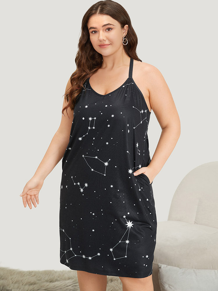 Star Print Pocket Midi Sleep Cami Dress