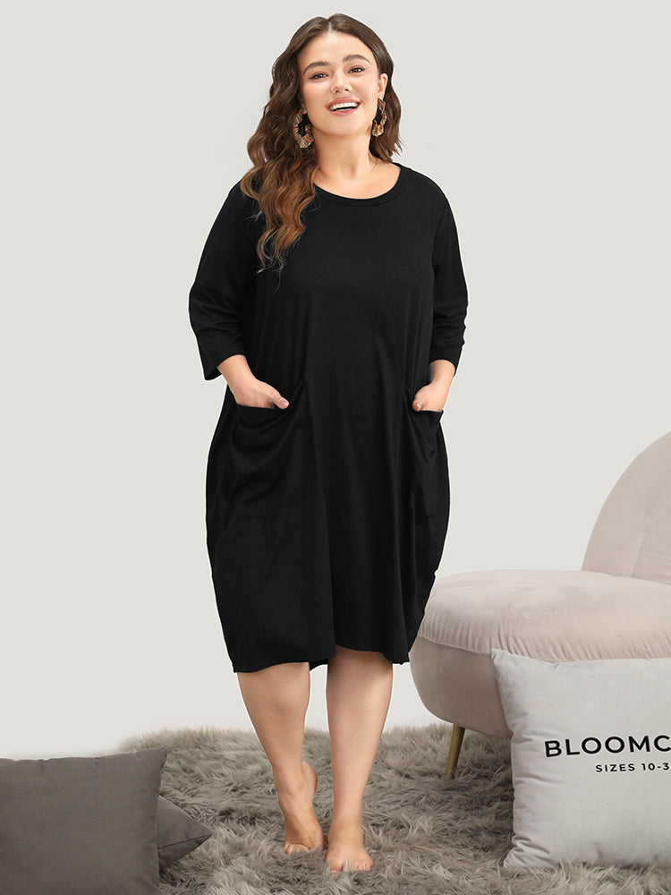 Plain Patched Pocket Drape Sleep Dress