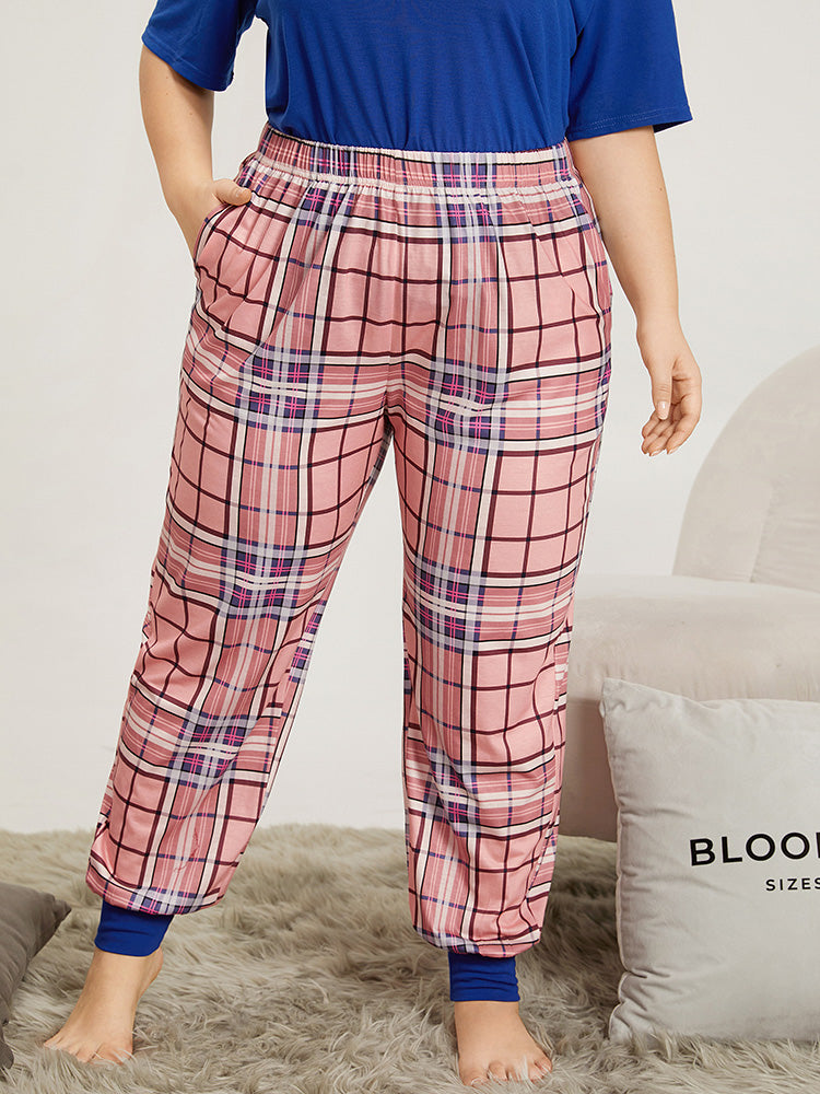 Plaid Pocket Elastic Waist Sleep Carrot Pants