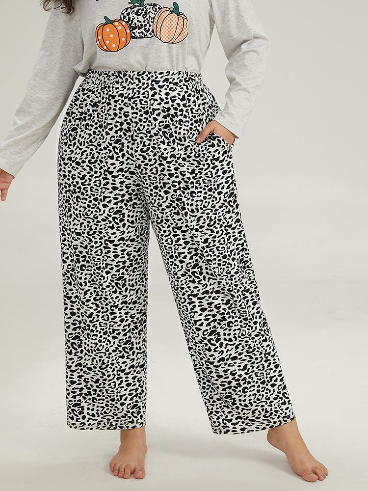 Halloween Leopard Print Elastic Waist Sleep Pants