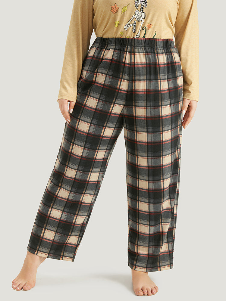 Halloween Plaid Pocket Elastic Waist Sleep Pants