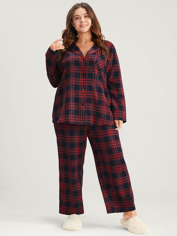 Tartan Suit Collar Button Up Pocket Pajama Set