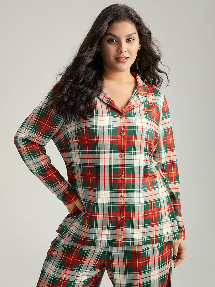 Christmas Plaid Button Up Sleep Top