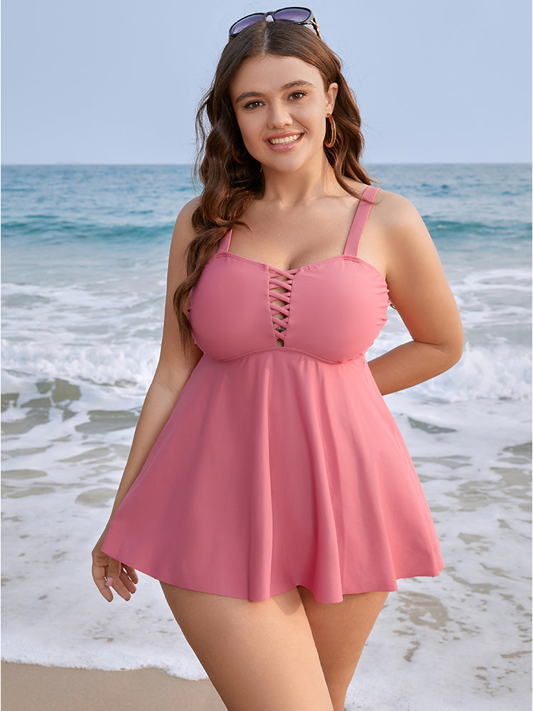 Crisscross Front Ruffle Hem Tankini Top