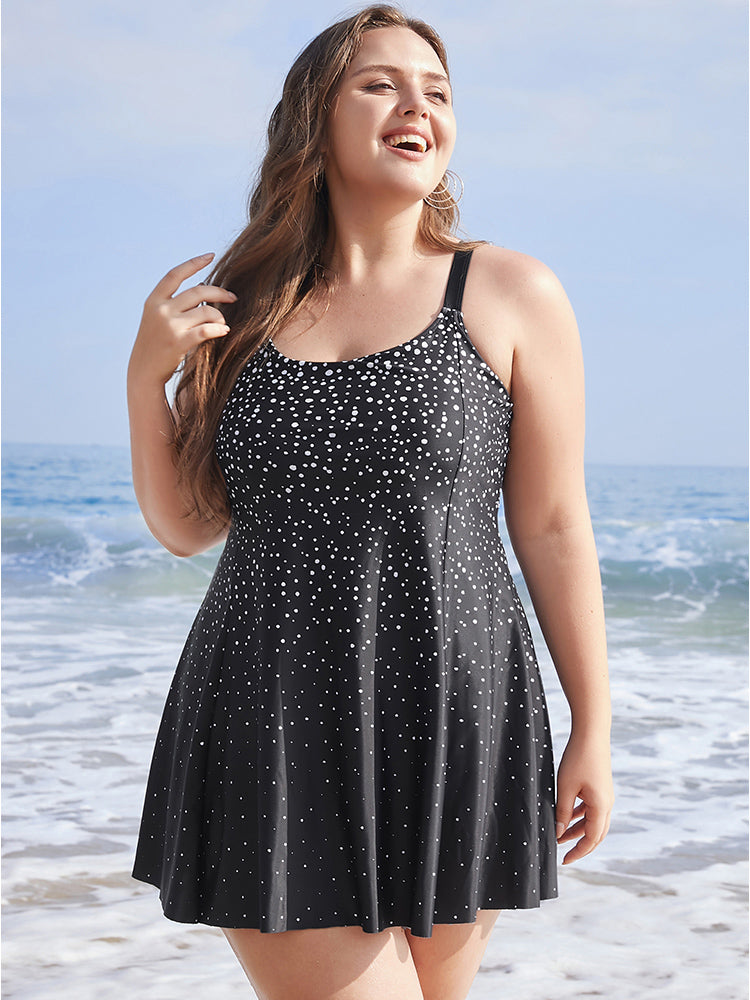 Polka Dot Sculpt Waist A Line Swim Dress