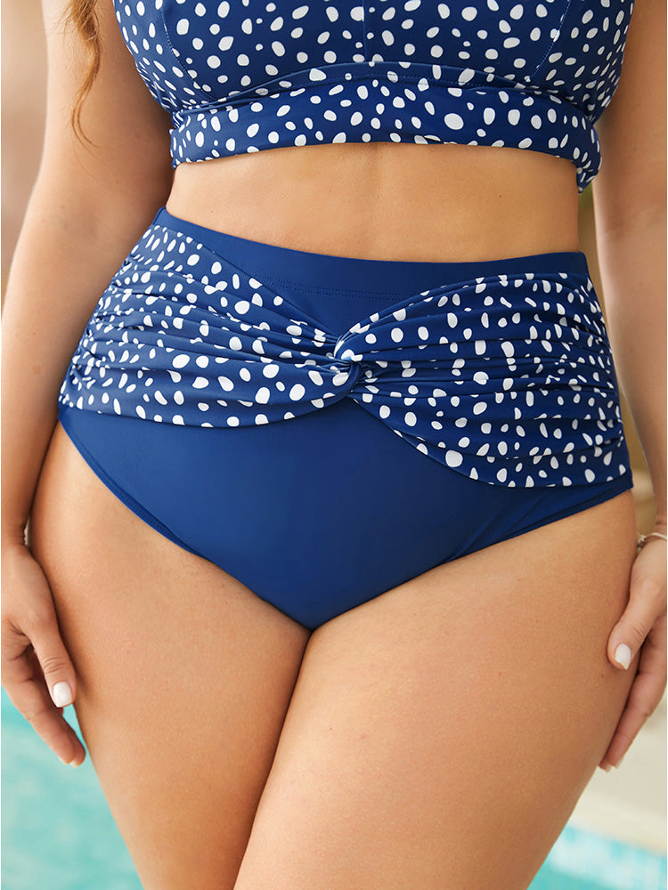 Polka Dot Patchwork Ruched Twist Front Swim Bottom