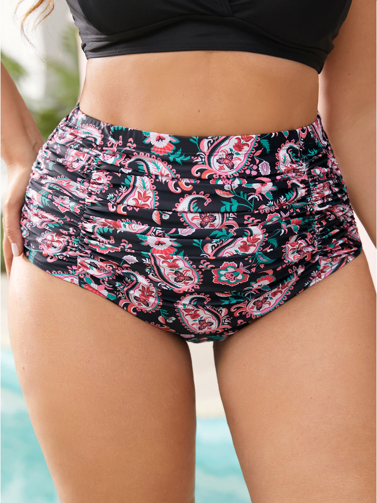 Paisley High Waist Ruched Detail Swim Bottom