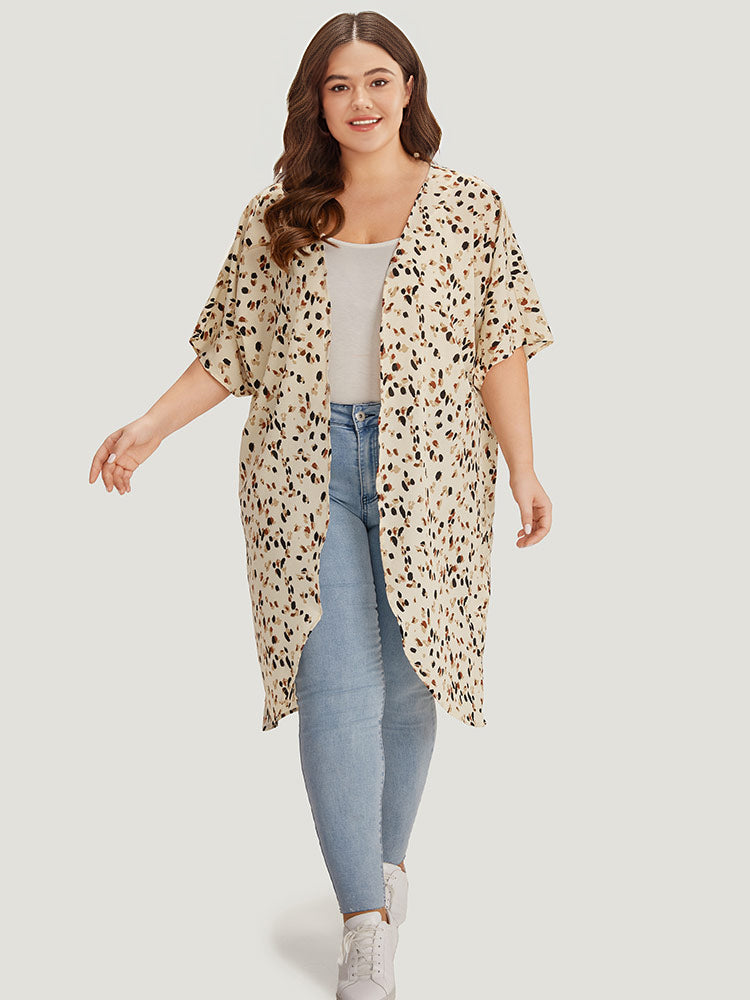 Allover Print Open Front Dolman Sleeve Kimono