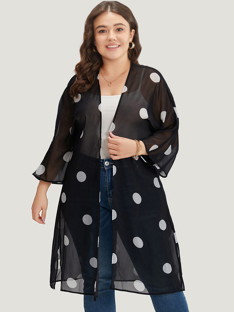 Polka Dot Mesh Drape Open Front Kimono