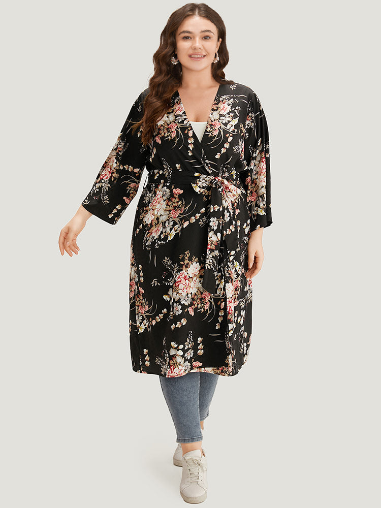 Boho Print Belted Open Front Kimono