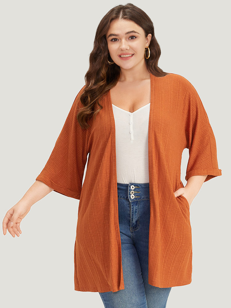 Halloween Plain Open Front Pocket Cuffed Sleeve Kimono