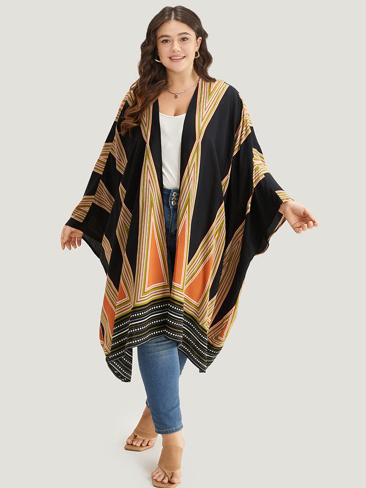 Geometric Graphic Drape Contrast Dolman Sleeve Kimono