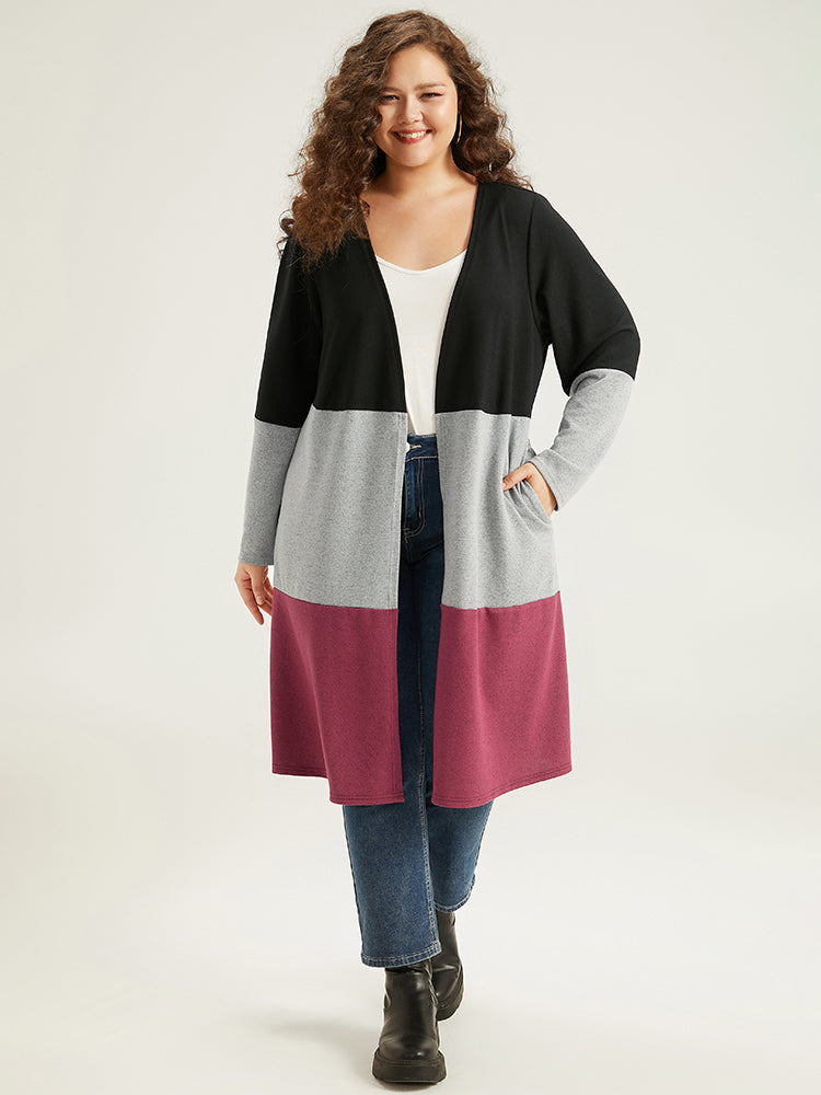 Halloween Colorblock Contrast Open Front Pocket Kimono