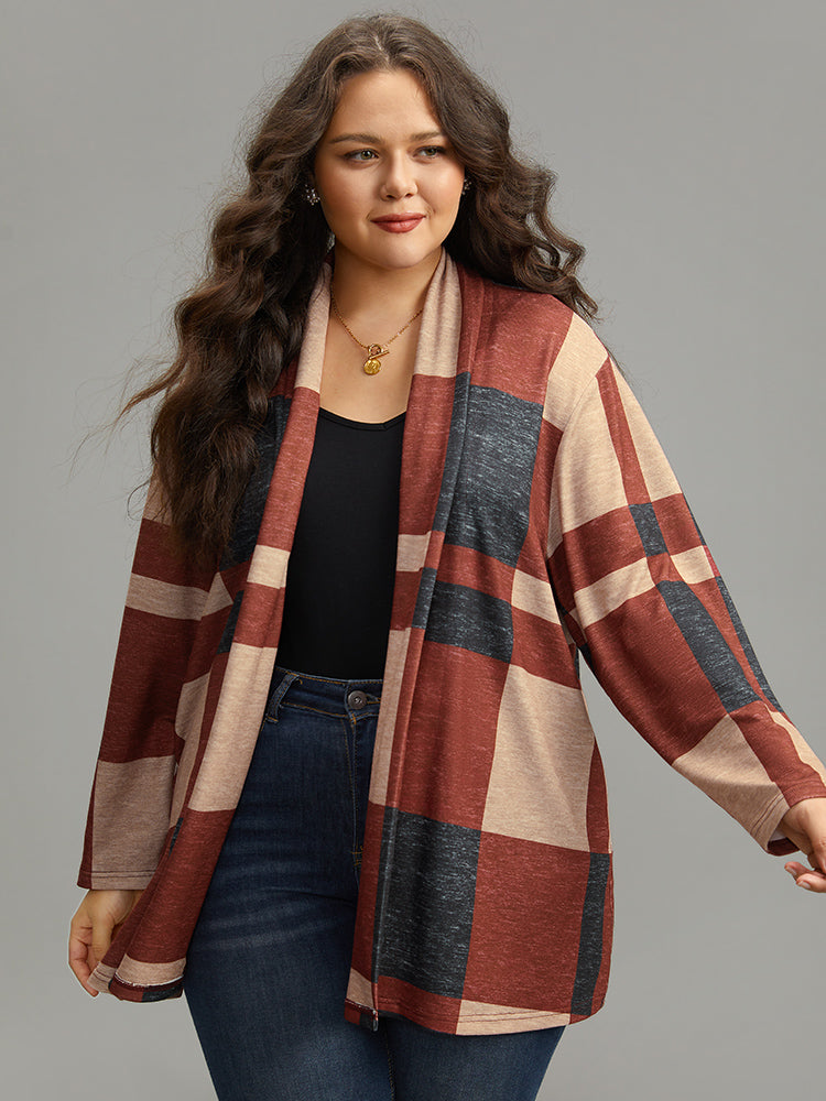 Plaid Contrast Open Front Kimono