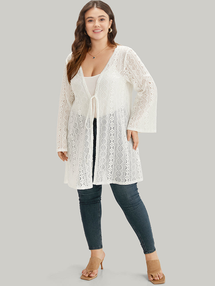 Plain Geometric Guipure Lace Ties Kimono