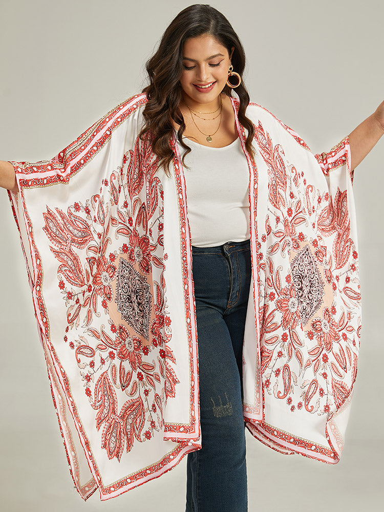 Paisley Print Asymmetrical Hem Drape Kimono