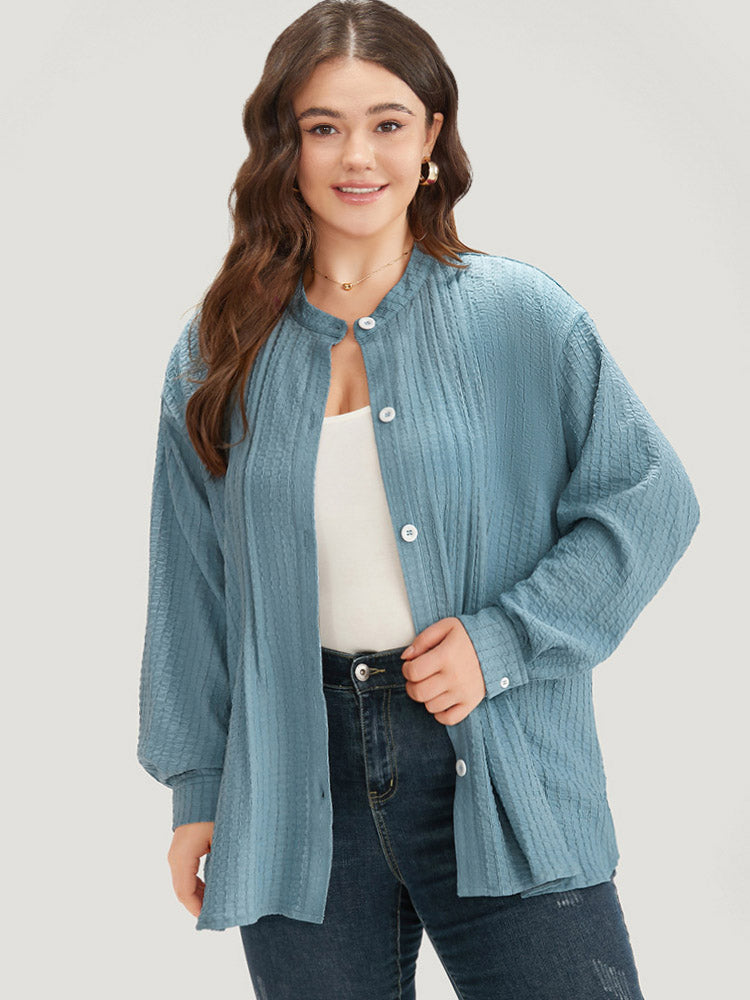 Plisse Button Up Curved Hem Kimono