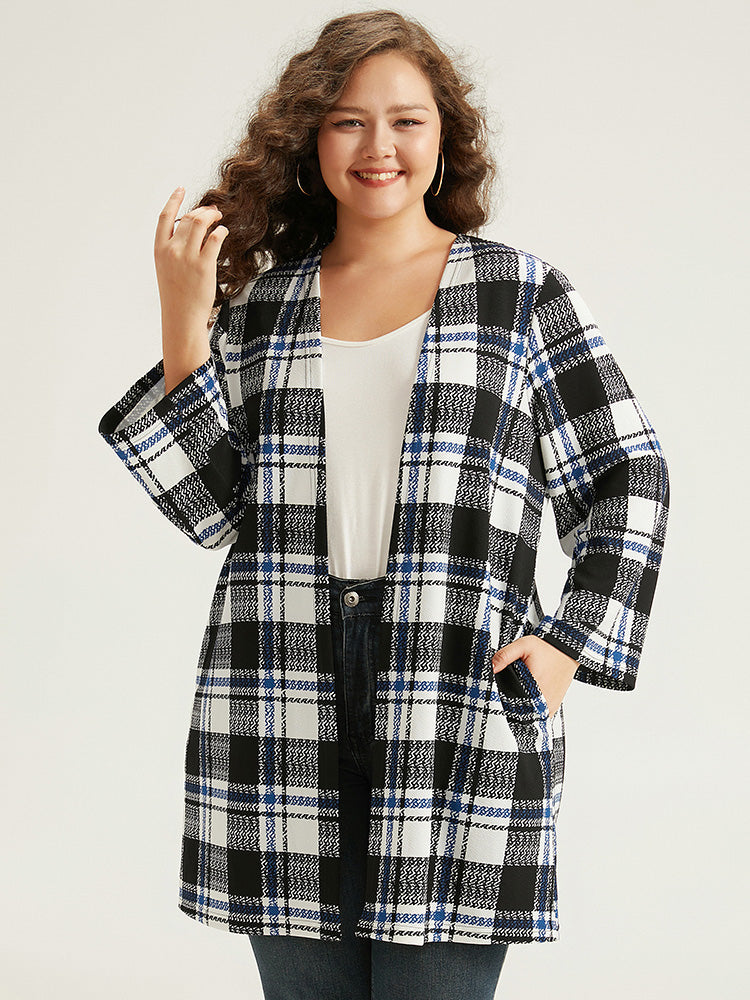 Plaid Print Pocket Open Front Kimono