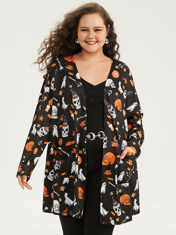 Halloween Graphic Patched Pocket Tunic Kimono