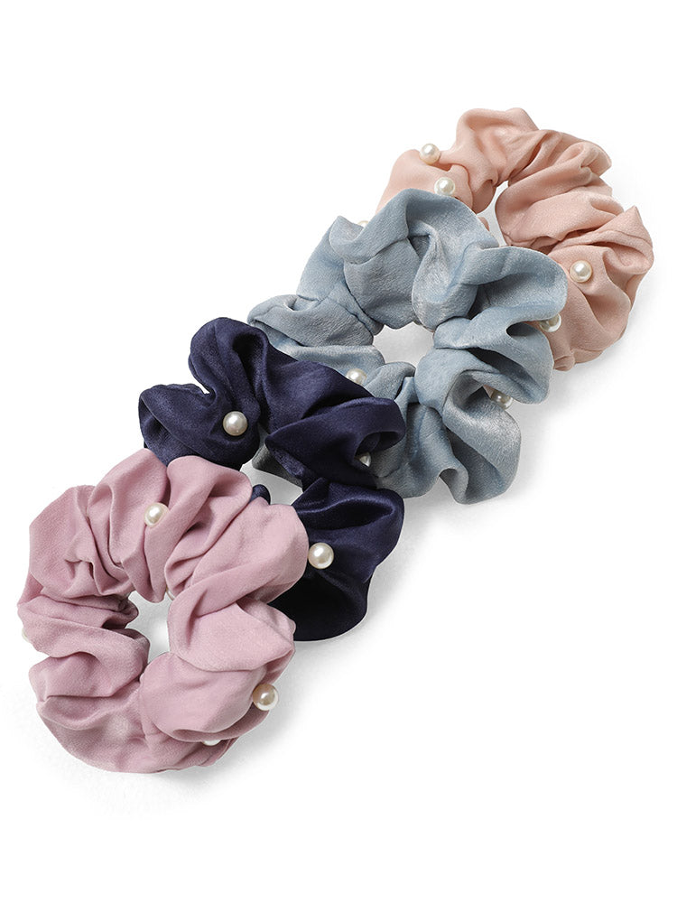 4pcs Pearl Beaded Detail Fashionable Elastic Hair Ties