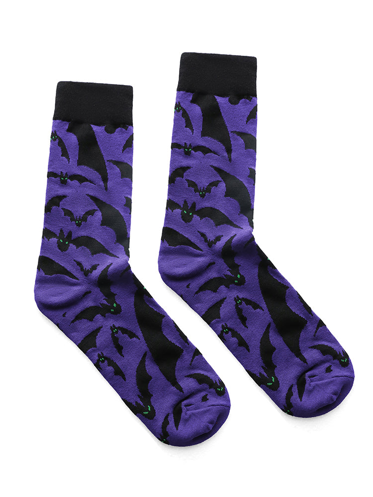 1 Pair Halloween Bat Print Contrast Socks