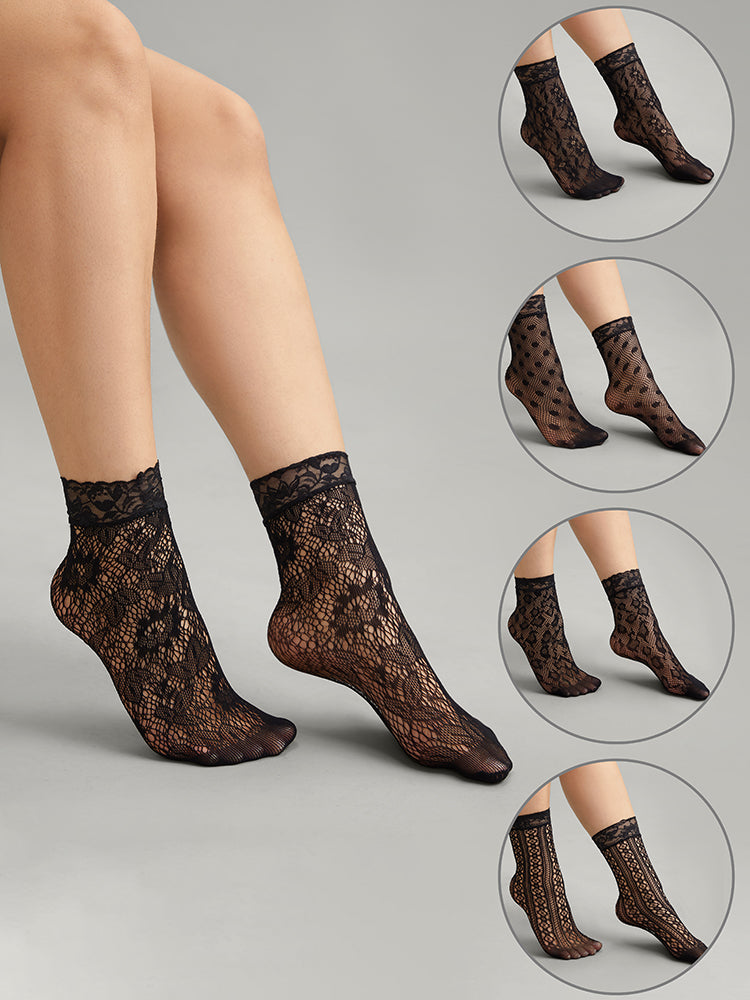 5 Pairs Lace Mesh Socks Tights