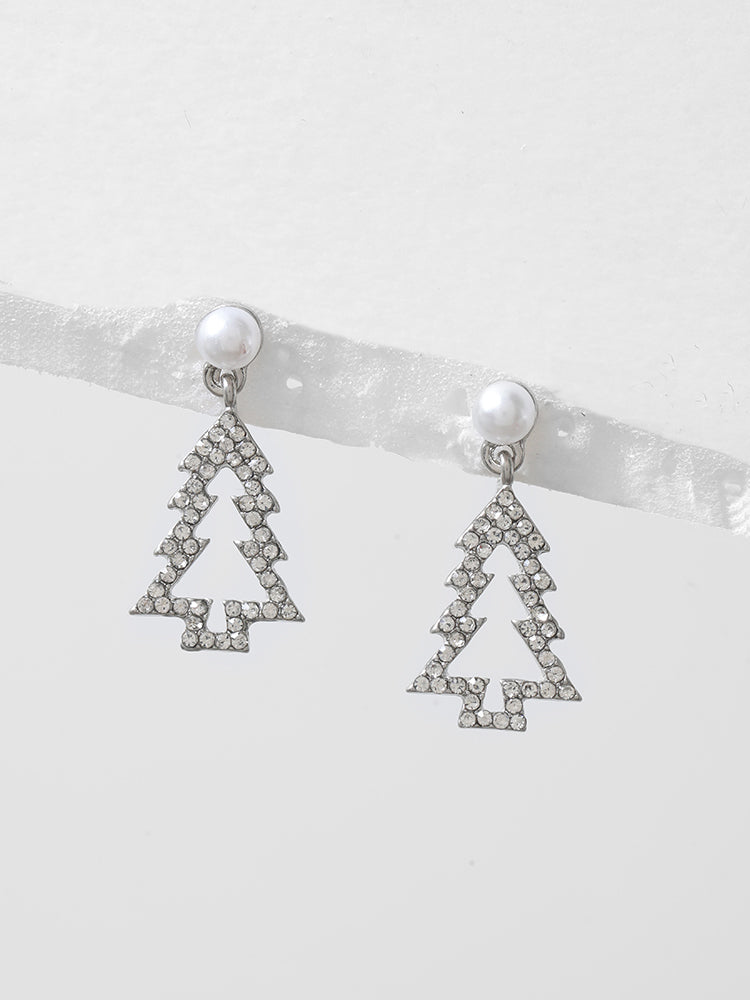 925 Silver Needle Christmas Tree Pearl Beaded Earrings