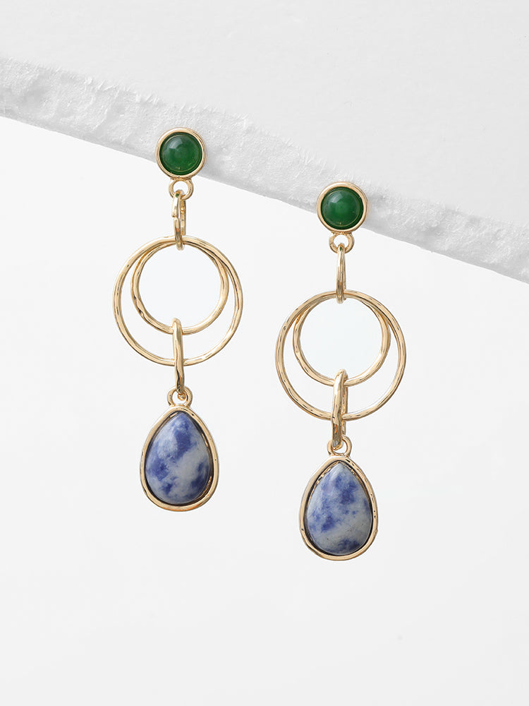 Natural Stone Emerald Color Drop Earrings