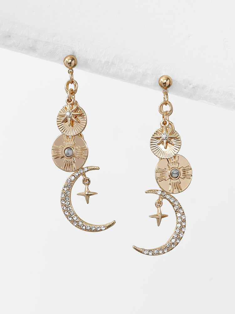 Moon & Star Rhinestone Drop Earrings