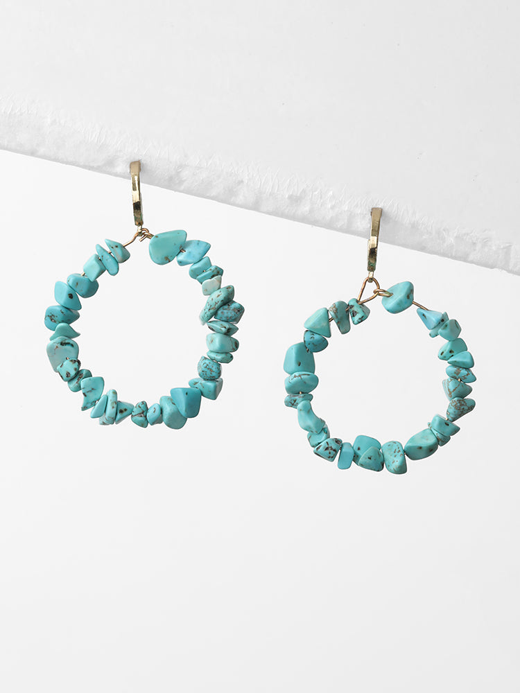 Natural Stone Circular Hoop Drop Earrings