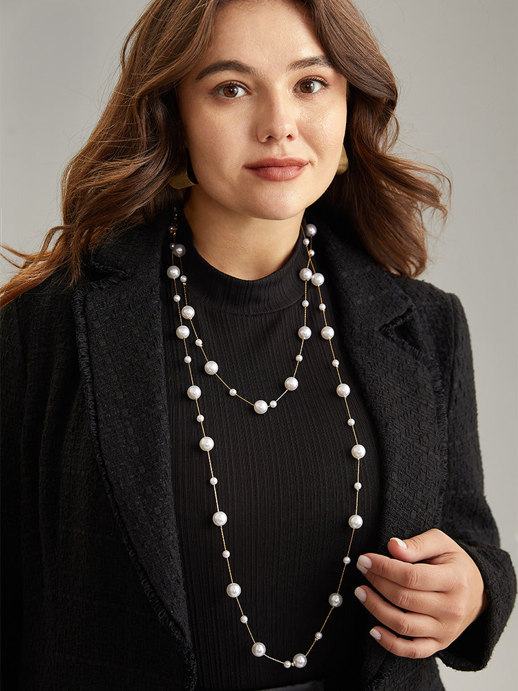 Layered Pearl Beaded Long Necklace