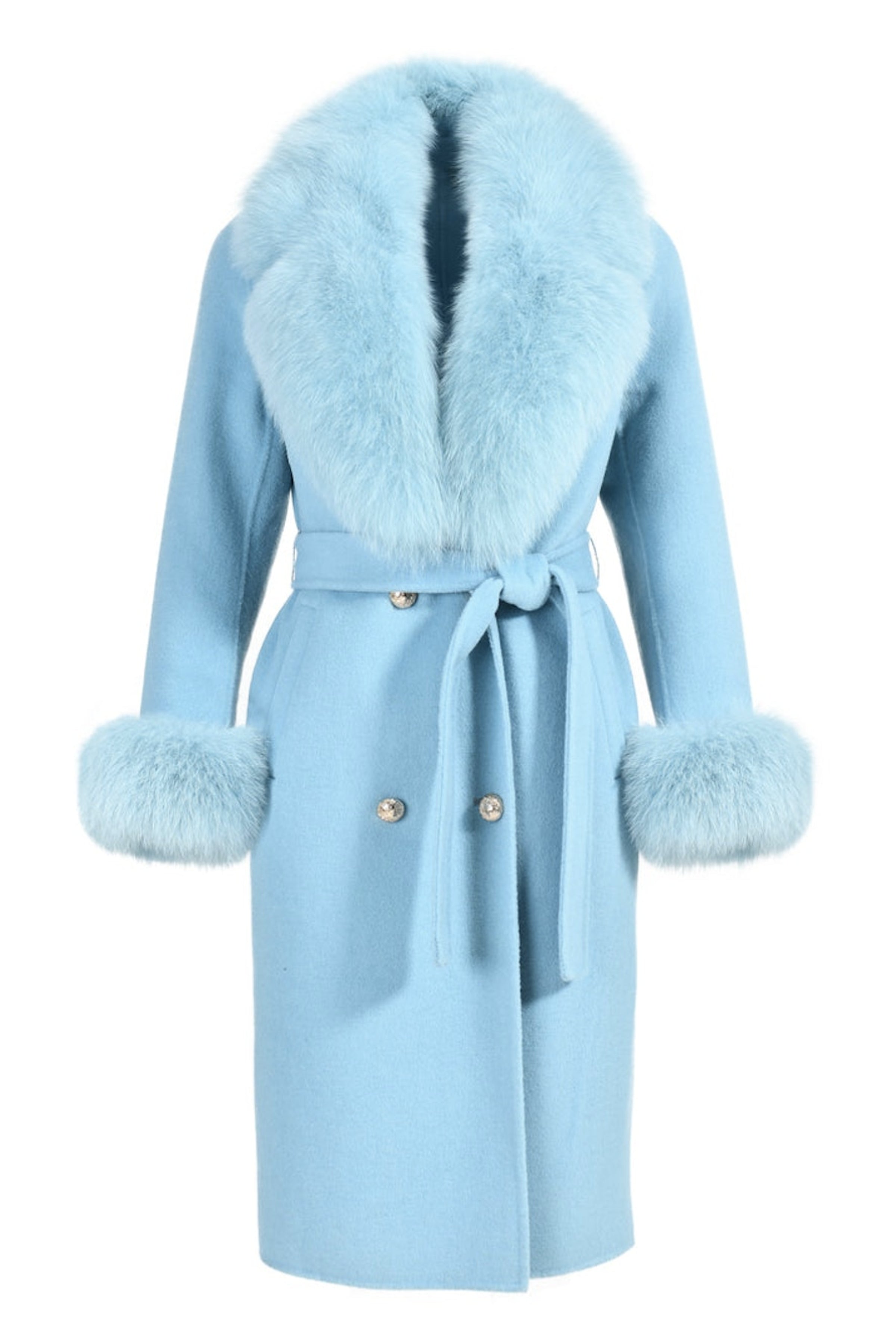 Wanan Touch-Cappotto Chic Azzurro in Misto Cachemire-Donna -Azzurro