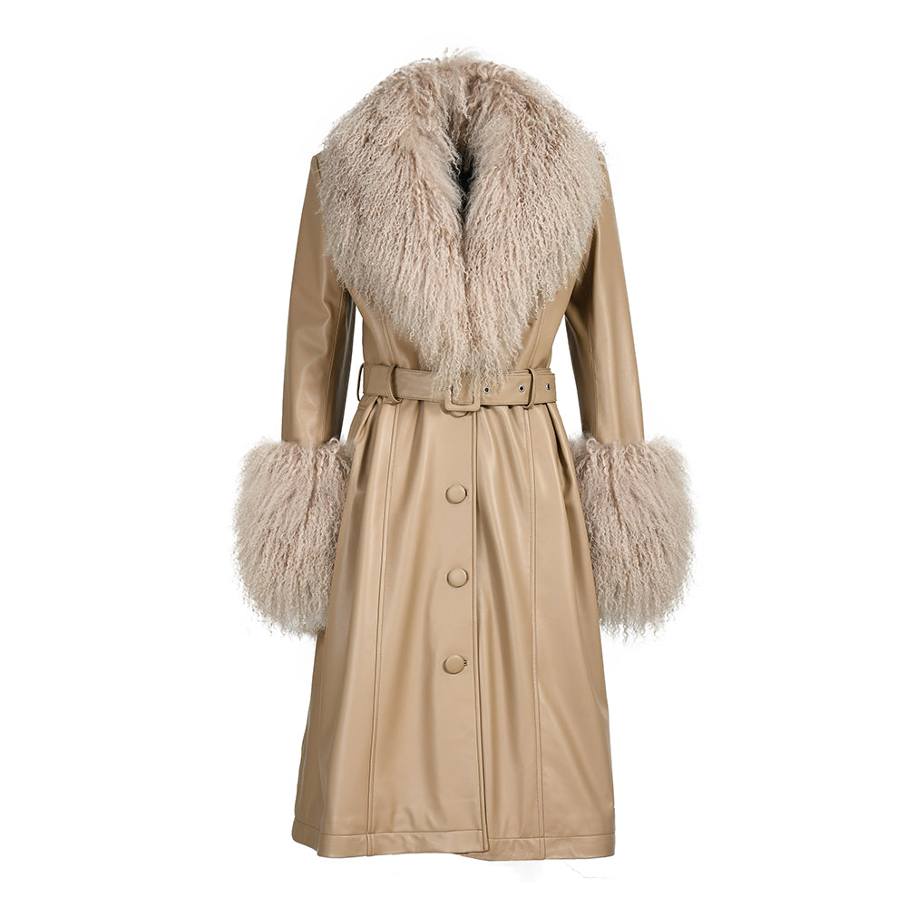 Wanan Touch-Cappotto Sac Beige in Pelle-Donna -Camel