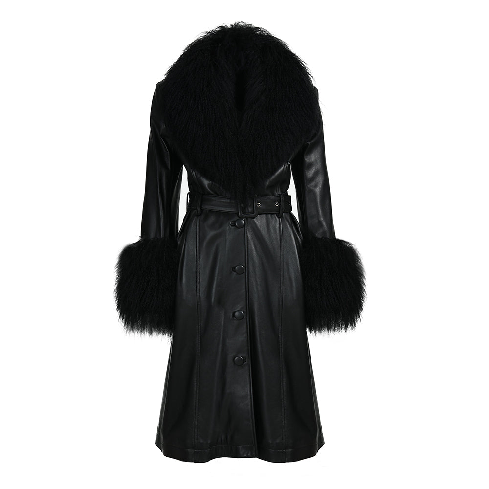 Wanan Touch-Cappotto Sac Nero in Pelle-Donna -Nero