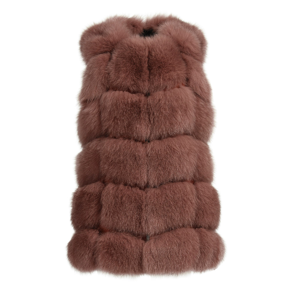 Wanan Touch-Gilet Classy Marrone Scuro in Pelliccia di Volpe-Donna -Marrone Scuro