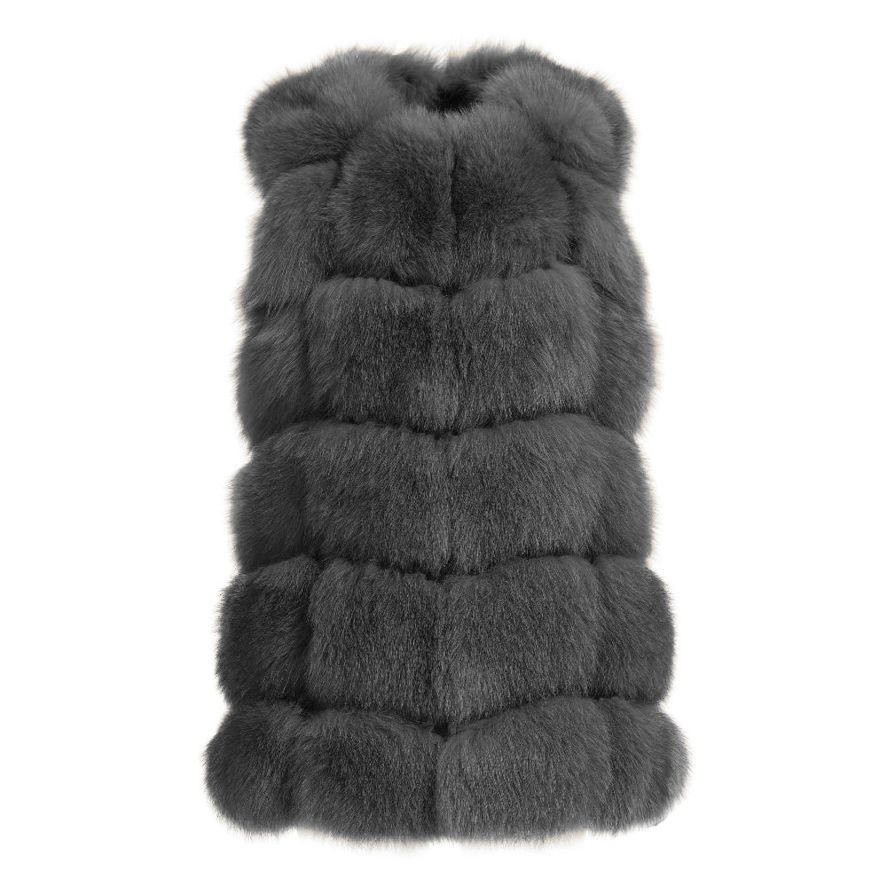 Wanan Touch-Gilet Classy Grigio Scuro in Pelliccia di Volpe-Donna -Grigio Scuro