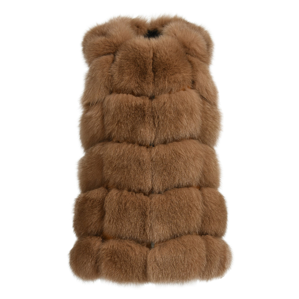 Wanan Touch-Gilet Classy Marrone in Pelliccia di Volpe-Donna -Marrone