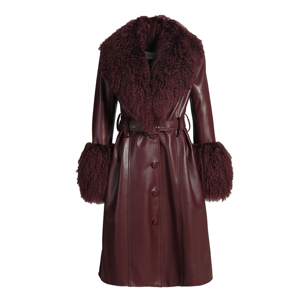 Wanan Touch-Cappotto Sac Borgogna in Pelle-Donna -Rosso