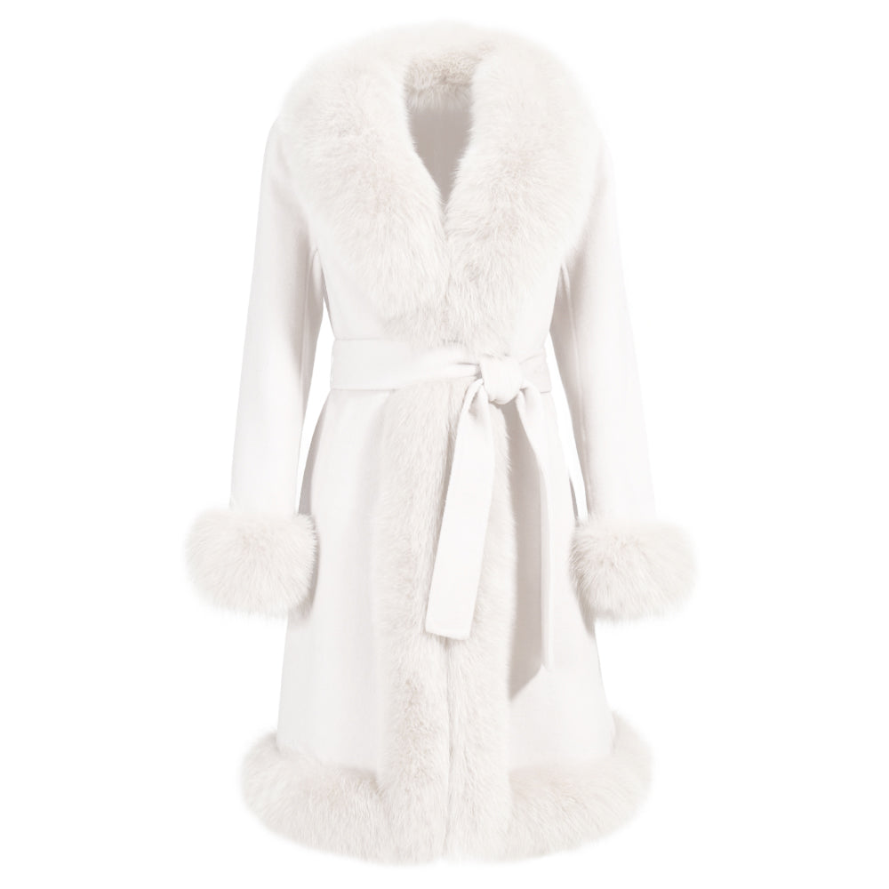 Wanan Touch-Cappotto Liberty Bianco Misto Cachemire-Donna -Bianco