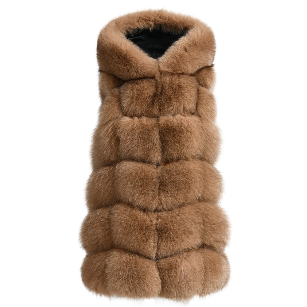 Wanan Touch-Gilet Poppy Camel in Pelliccia di Volpe-Donna -Marrone