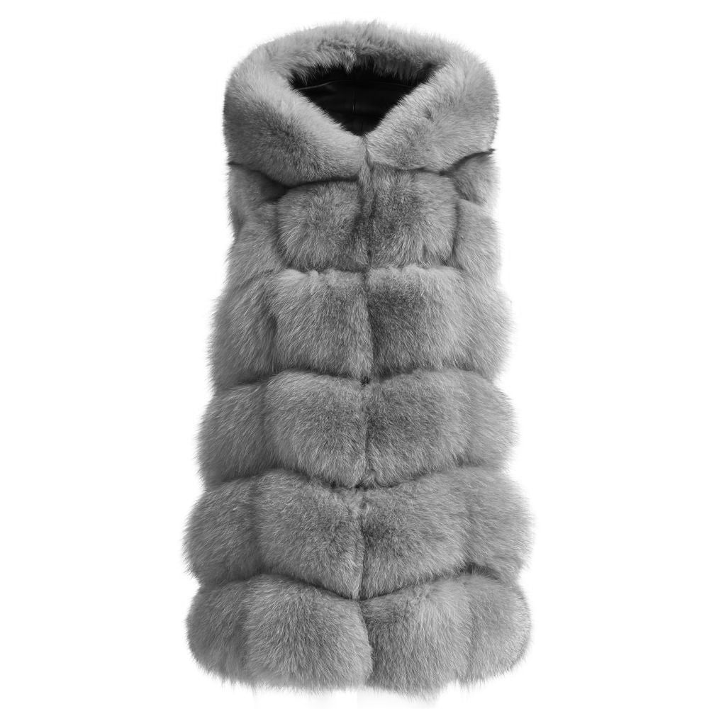 Wanan Touch-Gilet Poppy Grigio in Pelliccia di Volpe-Donna -Grigio