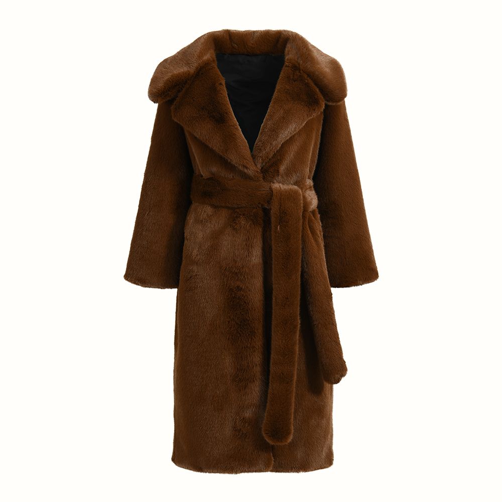 Wanan Touch-Cappotto Eco Pelliccia in Alpaca e Lana Marrone-Donna -Marrone