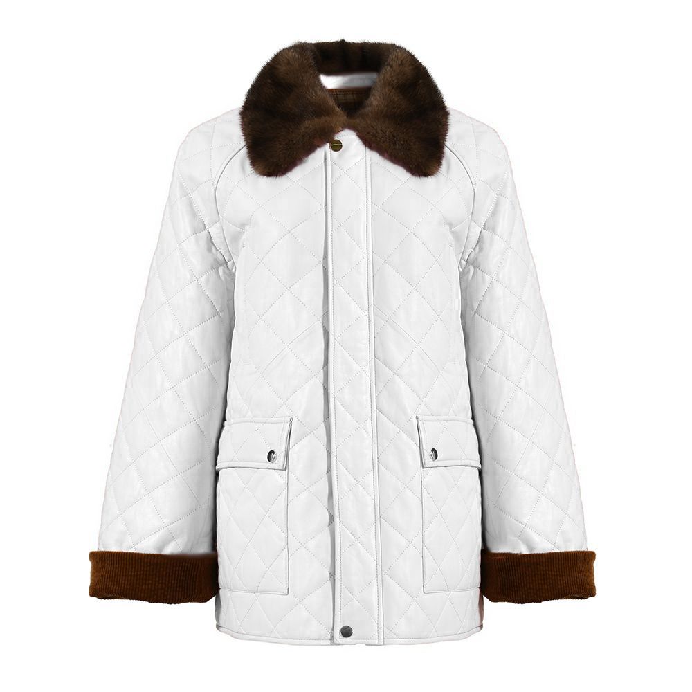 Wanan Touch-Giacca Molly Bianca in Pelle e Visone-Donna -Bianco